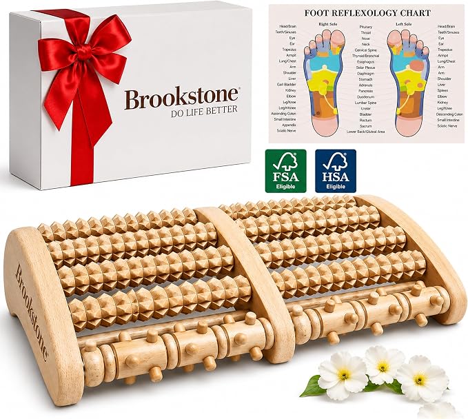 Brookstone Foot Massager for Neuropathy & Plantar Fasciitis Relief - Wooden Foot Roller Massager, Neuropathy Pain Relief for Feet - Mom Gifts for Women Portable for Home or Travel