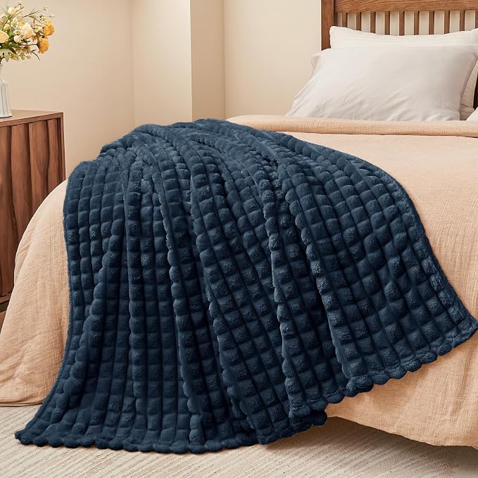 BEDELITE Navy Blue Fleece Throw Blankets Queen Size for Bed, 90x90 Inch | Soft Warm Fuzzy Fluffy Blanket for Bed Sofa, Lightweight Plush Cozy Blankets for Home Room Decor, Gift for Women, All Season