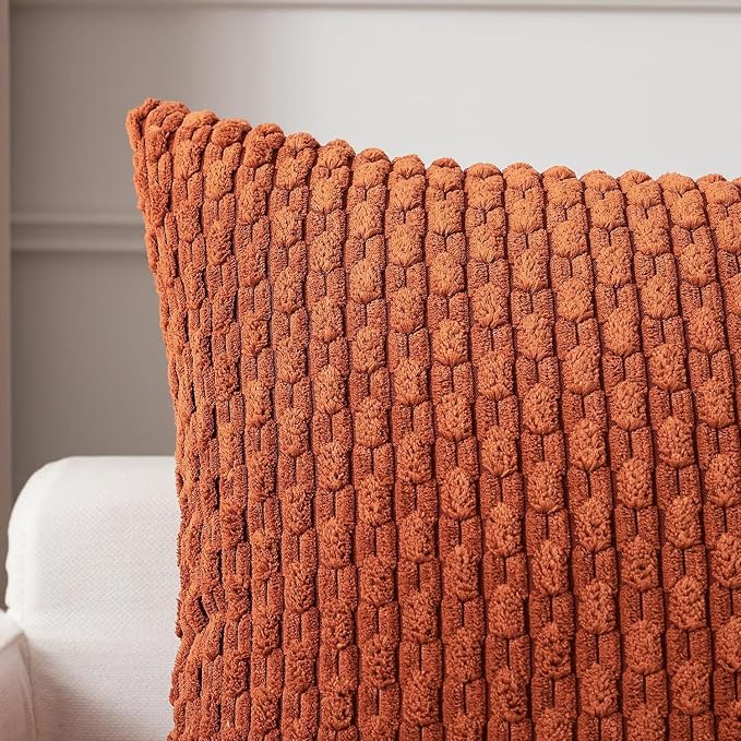 Kevin Textile Soft Corduroy 20"x54" Body Pillow Cover 1 Pack, Rust | Fall Boho Stripe Plush Corduroy Decorative Oblong Cushion Cover Modern Farmhouse Home Decor for Sofa Couch Bed Chair