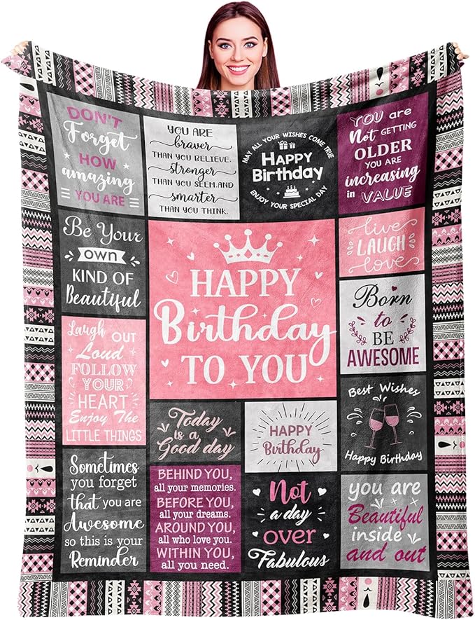 Ivivis Birthday Gifts for Women Girls Throw Blanket 50"X40", Happy Birthday Decorations, Unique Bday Gift Ideas for Her Daughter Friends Mom Sister Wife Grandma