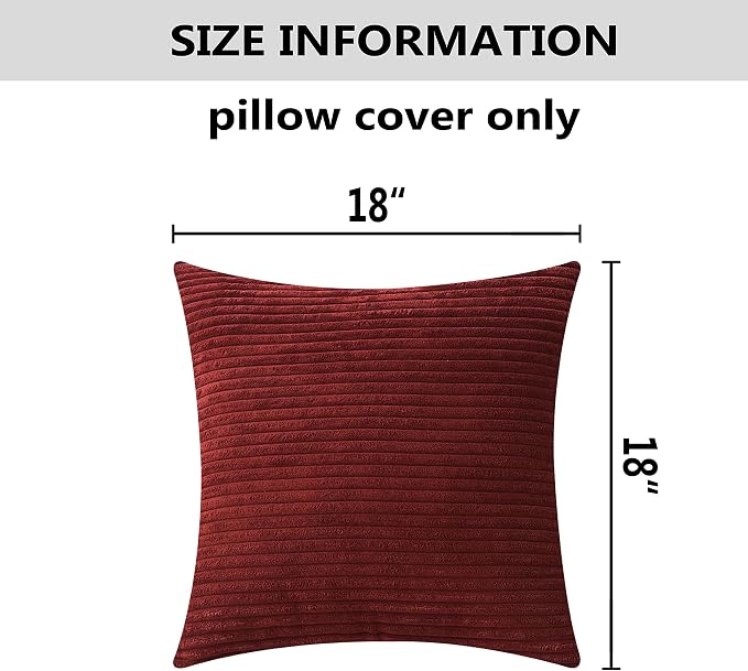 Home Brilliant 18x18 Pillow Cover Dark Red Plush Corduroy Pillow Cover Decoration Striped Velvet Throw Pillow for Couch Sofa Bed Living Room Bedroom, 18 x 18 Inch, Burgundy