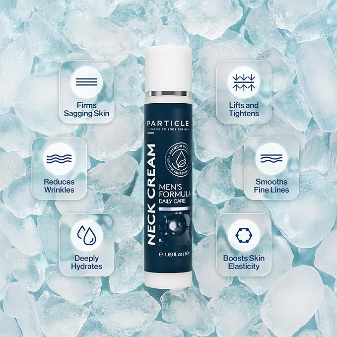 Particle Neck Cream, Daily Skin Care for Men with Collagen, Hyaluronic Acid, Retinol, Vitamin E, Moringa Oil & Shea Butter for Health Skin Support, Hydrating Men’s Body Lotion, 1.7 fl oz
