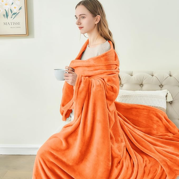 BEDELITE Fleece Blanket Soft Fall Twin Size Blanket Orange 60"x80" | Ultra Soft Fleece, Plush Microfiber, Lightweight Warmth, Fall Decor, Fade Resistant, Machine Washable, Couch Sofa Bed