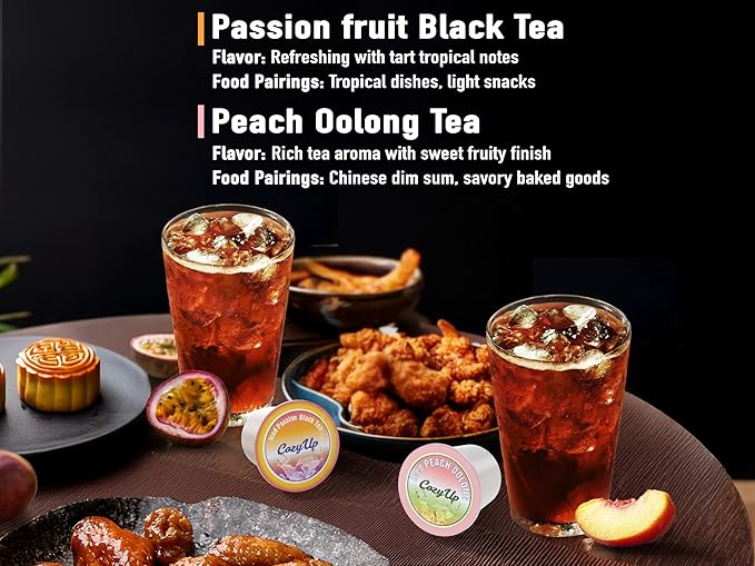 Cozy Up Iced Sweet Fruit Tea Variety Pack, 36 Count - Compatible with Keurig Brewers, Includes Berry Paradise,Peach,Passion,Lemon,Peach Oolong & Apple Green Tea - Single Serve Pods for Brew Over Ice