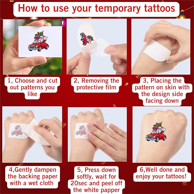 Christmas Temporary Tattoos | Christmas Party Decorations Xmas Decorations Décor Accessories Stickers Party Favors Goodie Bags Stocking Stuffers Santa Claus Snowman Gift Idea For Kids Boy Girl-60Pcs