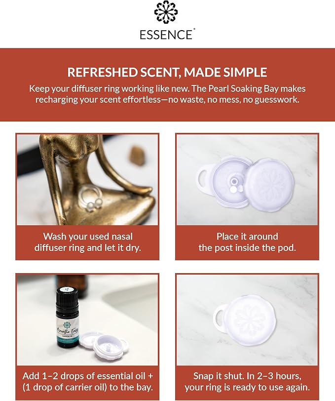 Essence Pearl Travel Case | Nausea Relief Essential Oil | Aromatherapy Nasal Diffuser & Essential Oil Carrying Case | Peppermint, Ginger & Fennel Oil Blend | Travel-Friendly Kit | White Pod