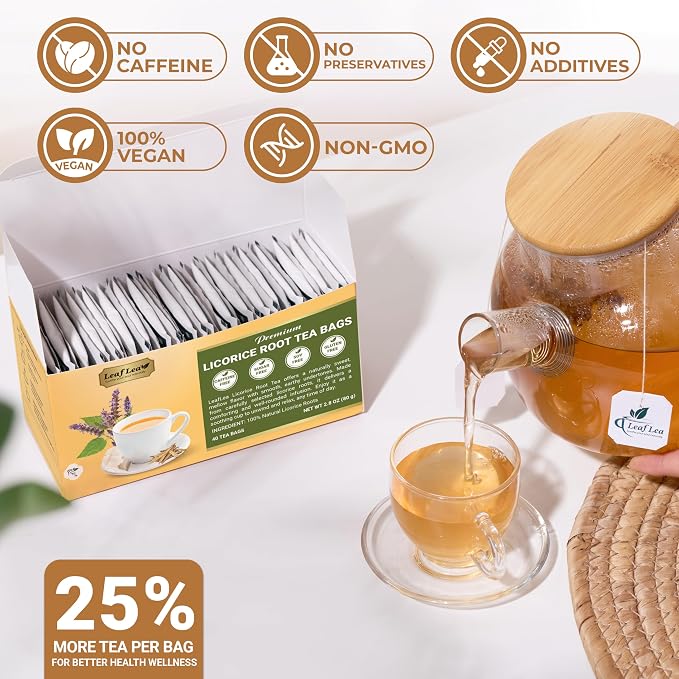 LeafLea Licorice Root Tea Bags, Caffeine-Free Liquorice Tea, 80 Count | Naturally Sweet Black Licorice Spice, 100% Pure Single Ingredient, Sugar-Free, Foil-Wrapped Freshness