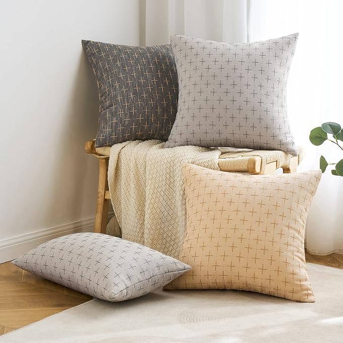 MIULEE Pack of 2 Decorative Burlap Linen Throw Pillow Covers Modern Farmhouse Vintage Pillowcase Rustic Woven Textured Cushion Cover for Sofa Couch Bed 20x20 Inch Dark Grey