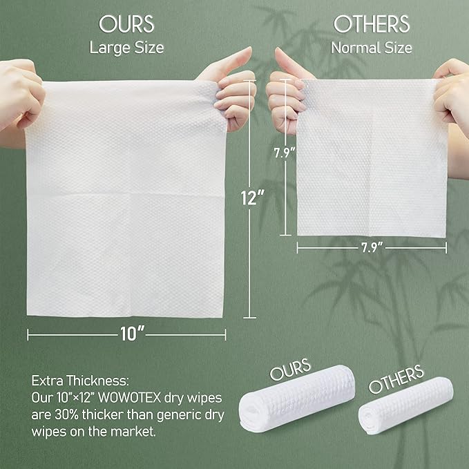 Christmas Style WOWOTEX Disposable Face Towel Biodegradable Large Dry Face Wipes 120 Count/2 Box Extra Thick Soft Clean Facial Towels for Sensitive Skin, Facial Cleansing, Nursing, 10"×12"