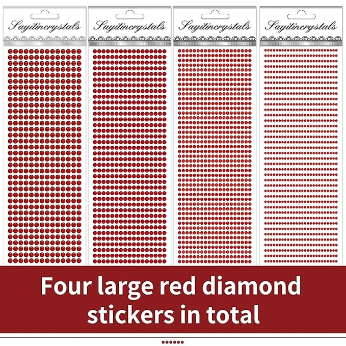 3090PCS Face Gems Eye Christmas Jewels Crystals Stickers 3/4/5/6mm with Red Rhinestones Stickers for Face, Stick on Body Jewels Makeup Glue for Face Eye Hair Nails Make up and Craft Decor