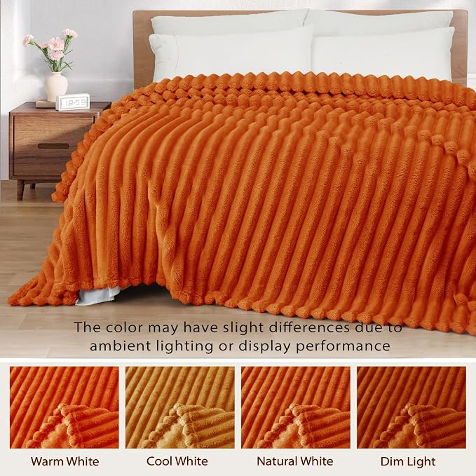 Exclusivo Mezcla Striped Queen Size Fleece Blanket for Bed, Couch, 90"x90" | Soft Breathable Cozy Bed Blankets, Lightweight Plush Fluffy Fuzzy Jacquard Decorative Blankets