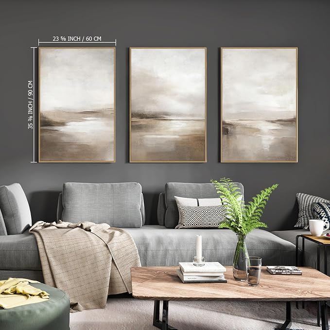 SAFERRYHOME Neutral Abstract Landscape Shapes Wall Art,3 Panels 24x36 Inch | Minimalist Framed Canvas Print Set, Abstract Illustrations Modern Nordic Calm Decor for Living Room,Bedroom,Bathroom,Hallway