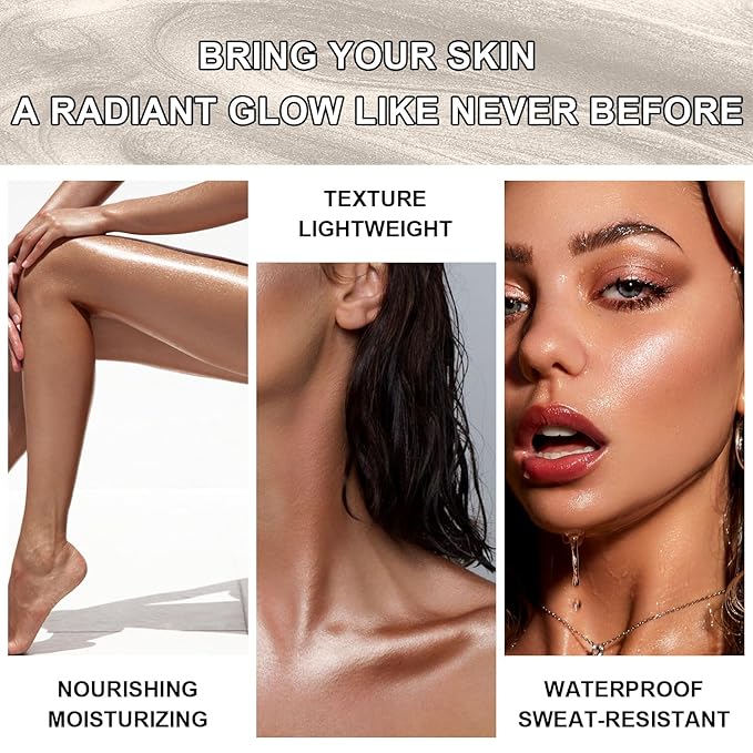 Shimmer Body Oil, SPF 45 Broad Spectrum, Sunscreen Face and Liquid Luminizer Waterproof Moisturizing, Light Shimmer Glow Illuminator, Smooth Body Highlighter Makeup (#02 Diamond Platinum)