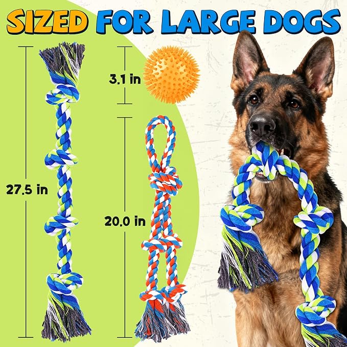 Tough Dog Toys for Aggressive Chewers – 3 Pack Tough Chew Toys for Large Dogs, Strong Rope Toys Ideal for Tug-of-War & Teeth Cleaning