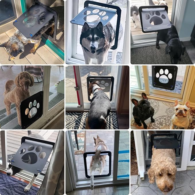 Dog Door for Screen Doors, Large Dog Opening for Sliding Doors, Inner Flap 12"×14" Lockable Magnetic with Automatic Close, Sturdy ABS Pet Doorway for Small to Large Dogs, Black L