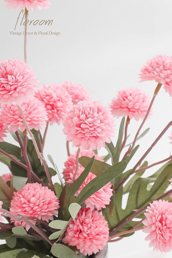 6pcs Pink Faux Silk Mums Artificial Flowers, Bulk Fake Small Mini Chrysanthemums with Stems for DIY Blush Wedding Centerpieces Floral Arrangements Vase Fillers Home Decorations