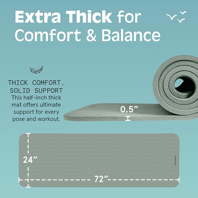 Retrospec Solana Yoga Mat Thick 1/2in Non-Slip Workout Mat with Nylon Strap - 72x24in Exercise Mat for Pilates, Stretching & Fitness - BPA Free, Easy Clean