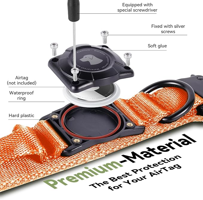 2026 Upgrade Waterproof Tactical AirTag Dog Collar, Built in AirTag Holder | Comfortable Control Handle, Quick Release Metal Buckle, Durable 1000D Nylon, For Medium to Large Dogs, Orange,XL