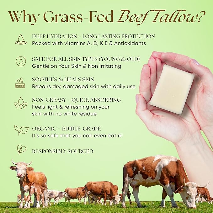 2-Pack Beef Tallow Soap Bar Grass Fed – Organic Body Soaps, Face Tallow Soap Bar for Women – All Natural Soaps for Sensitive Skin, Moisturizing & Nourishing Cleanser for All Skin Types, In Minty Scent