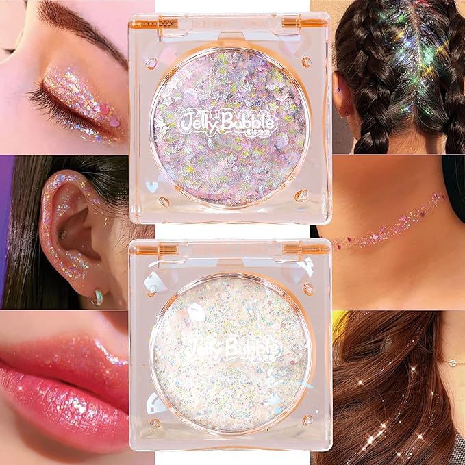 Face and Body Glitter, Makeup Paint for Eye Lip Hair, Festival Rave Accessories, Safe for Face, Easy Application & Removal, Silver