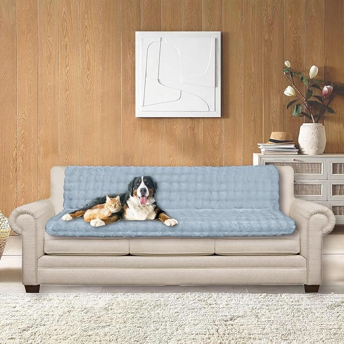 Waterproof Dog Bed Cover, Dog Pad Soft Plush Pet Blanket with Anti-Slip Back for Bed Couch Sofa, Furniture Protector for Small, Medium and Large Dogs and Cats (Light Gray-Bubble, 68"x82")