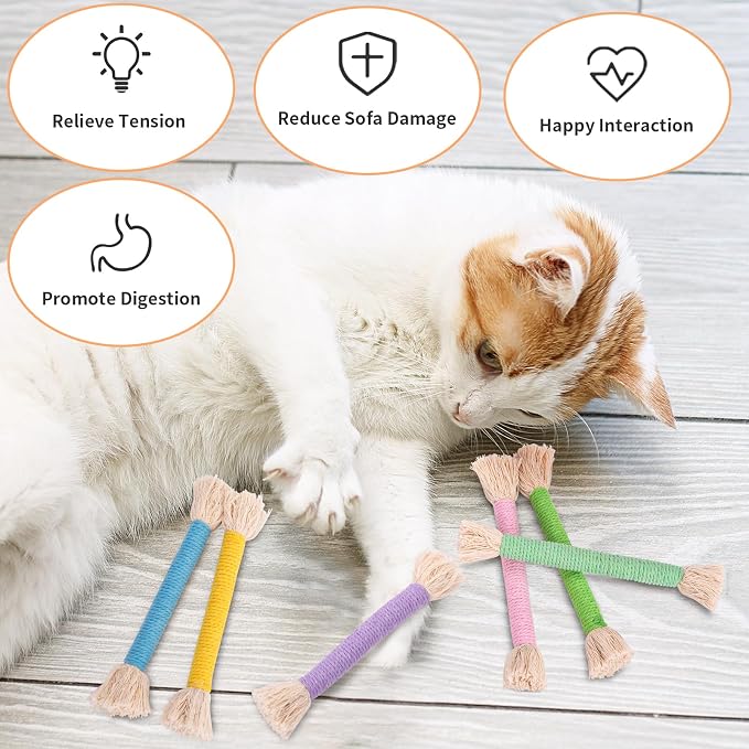 Retro Shaw Catnip Cat Toys Rope, Kitten Chew Toy for Indoor Cats, 6 Pack