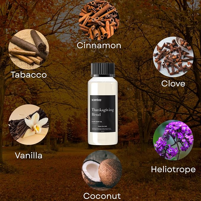 Scentia Thanksgiving Blend Essential Oil – 120 ml Premium Holiday Diffuser Oil with Cinnamon, Clove, Vanilla & Coconut | Cozy Fall Aromatherapy for Home, Candles, Soaps & Gifts