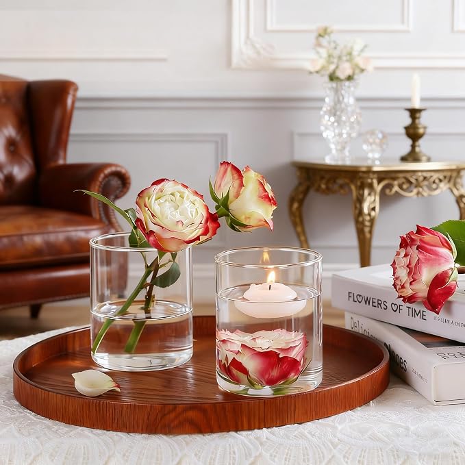 12pcs 4 Inch Clear Glass Cylinder Vases for Centerpieces | Small Flower Vases for Wedding & Home Decor, Hurricane Floating Candle Holders for Table & Shelf