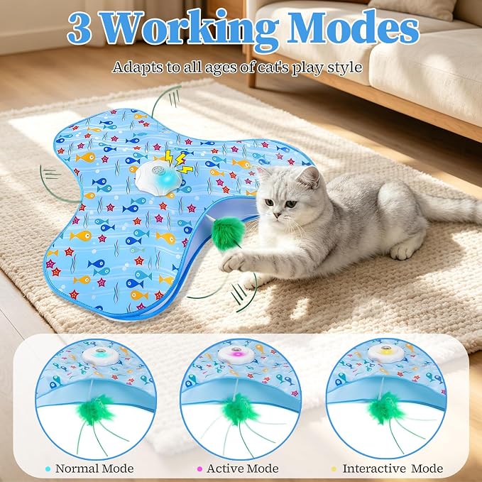 Interactive Cat Toys for Indoor Cats, Automatic Hide and Seek Motion-Activated Cat Toy with Moving Feather & Animal Chirps, USB Rechargeable Electric Cat Enrichment Toy for Bored Adult Cats & Kittens