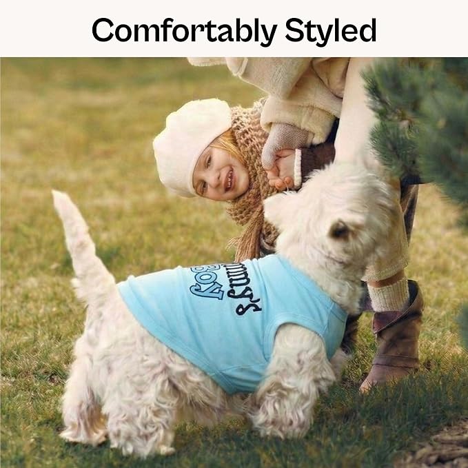 Parisian Pet Dog Shirt Mommy’s Boy Pet Shirt – 100% Cotton Shirts for Large Dogs – Blue Sleeveless Puppy Clothes – Lightweight and Breathable Dog Apparel – Boy Dogs Clothes - Stretchy Dog Shirt