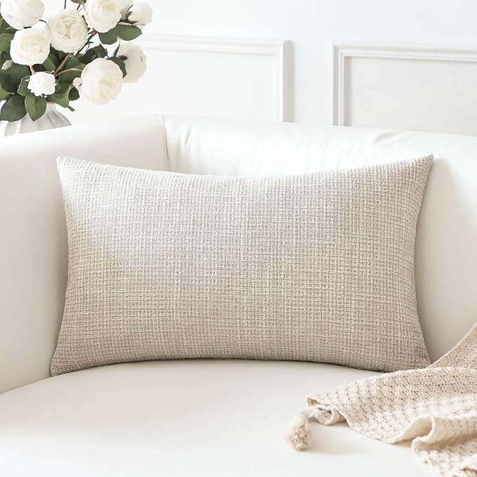 OTOSTAR Linen Throw Pillow Cover Set of 1 Decorative Lumbar Pillowcases Cushion Covers 16x24 Inch for Home Decor Sofa Bedroom Car 40 x 60CM Beige