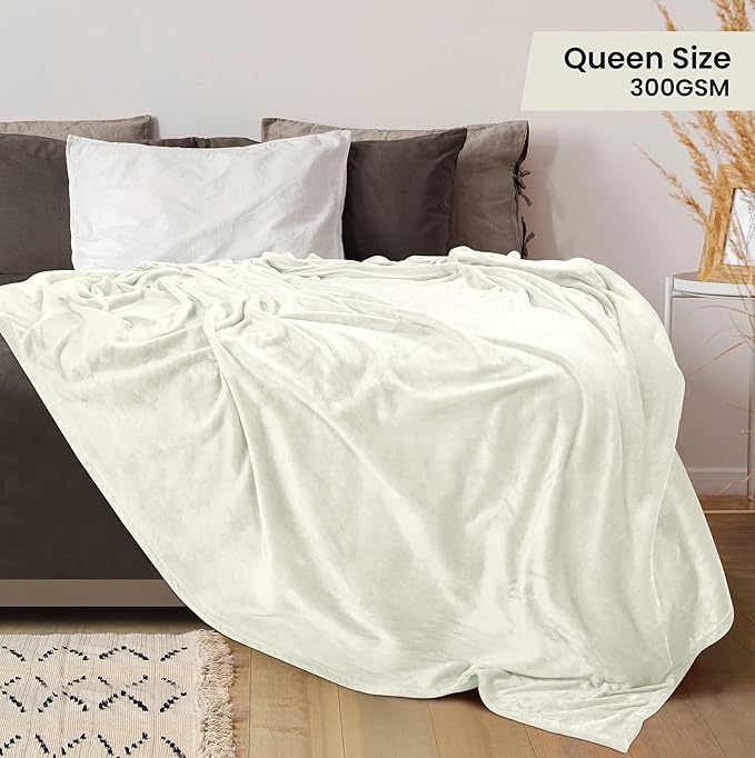 Utopia Bedding Ultra Soft Fleece Bed Blanket Queen Size Ivory (90x90 Inch) | Microfiber Plush Warm Lightweight Breathable Cozy Blanket Anti-Static, All Season Use, Gift for Women and Men