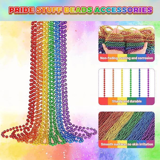 SHAOQINLIN 12 PCS Pride Beads Necklaces, Pride Necklace Accessories, Rainbow Beads Necklaces Bulk, Gay Lesbian Pride Month Parade Throws Pride Party Favors in 6 Colors