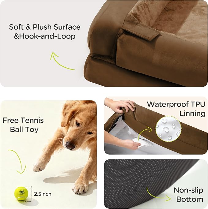 Waterproof Orthopedic Dog Bed for Medium Large Sized Dogs | Memory Foam Pet Bed Sofa with Bolster, Dog Couch with Washable Cover & Non-Slip Bottom, 36x27 Inch, Dark Brown