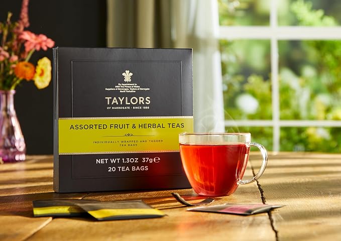 Taylors of Harrogate Assorted Specialty Fruit and Herbal Teas Sampler, Variety Gift Box, Individually Wrapped Bags, 20 Count (Pack of 1), Lemon & Ginger, Blackberry & Raspberry, Pure Peppermint, and Pure Chamomile, Caffeine-Free, Enjoy Hot or Iced, 20 ...