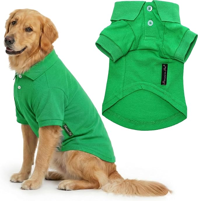 Parisian Pet Dog Polo Shirt – Classic Green Cotton Pet Apparel with Collar & Buttons - Soft Breathable Puppy T-Shirt - Cute Dog Clothes - Ideal Summer Clothes for Large Dogs - Shirts for Dogs Girl Boy