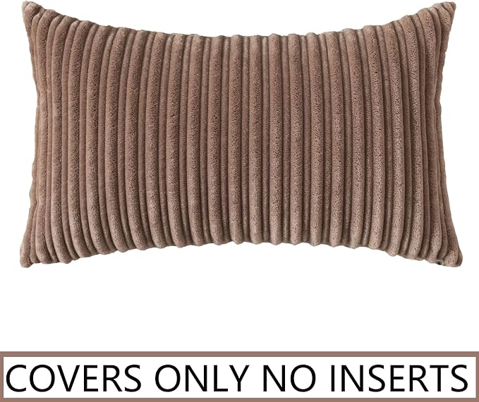 UGASA 14x24 Inch Pillow Cover Pack of 1 Soft Boho Stripe Corduroy Long Rectangle Lumbar Cushion Case Farmhouse Decorative Throw Pilowcase for Bed, Couch, Sofa, Bedroom, Living Room, Light Brown