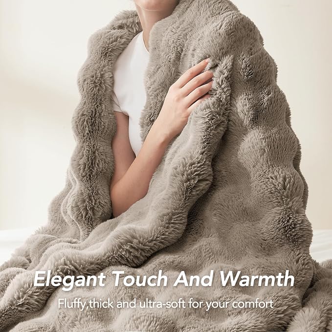 L'AGRATY Faux Rabbit Fur Throw Blanket for Couch, 50'' x 60'', Castle Grey | Soft Cozy Bubble Fluffy Blanket for Sofa Bed, Thick Warm Plush Fuzzy Throw for Room Home Decor, Luxury Gift for Women Mom