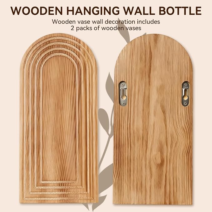 2 Pack Wooden Wall Vase Set, Boho Hanging Planter for Indoor Plants & Flowers, Wood Wall-Mounted Planters for Living Room, Modern Farmhouse Entryway or Bathroom, Rustic Art for Home (Brown)