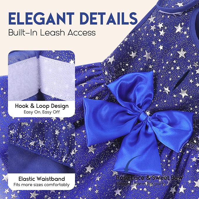 ASENKU Dog Dress Pet Wedding Dress Puppy Birthday Party Outfit, Star XS | Dog Flower Girl Dress With Leash Hole, Princess Puppy Dress For Weddings, Daily Wear, Fits Small Medium Large Dogs Cats