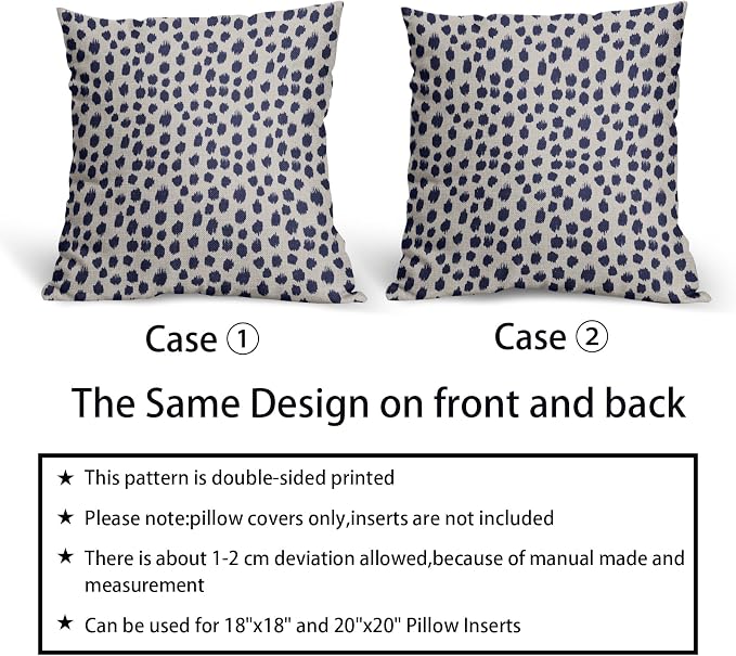 Navy Blue Cream Polka Dot Pillow Covers 24x24 Set of 2 Outdoor Modern Art Throw Pillows Boho Design Brush Strokes Decorative Pillowcase Square Cushion Cover Linen Pillow Case for Home Sofa Couch Bed