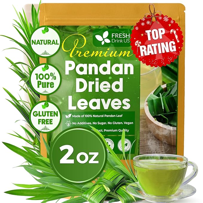 FreshDrinkUS, Premium 2oz Natural Pandan Leaves Dried, 100% Pure Dried Pandan Leaves, Pandan Leaf Tea, No Additives, No Caffeine, Vegan (2 oz Dried Leaves)