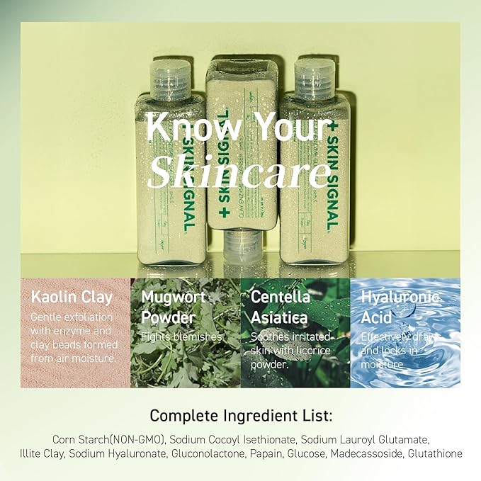 Green Clay Enzyme Cleanser, Whitehead Remover Powder Cleanser, Deep Pore Cleansing with PHA, Gentle Exfoliating Face Wash, Facial Scrub for Blemish-Prone Skin, Korean Skin Care