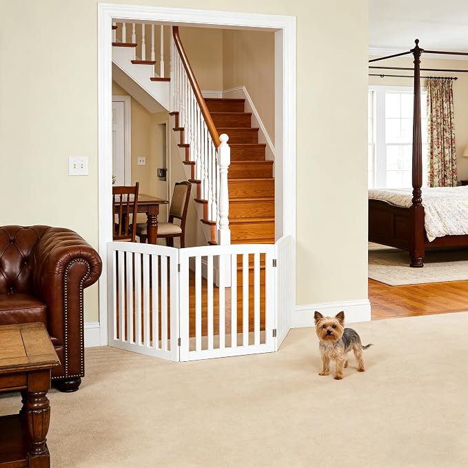 Pet Republic Dog Gate Pet Gate Indoor for Stairs Doorways 82x24 Inch 4 Panels Dog Fence Extra Wide Wooden White