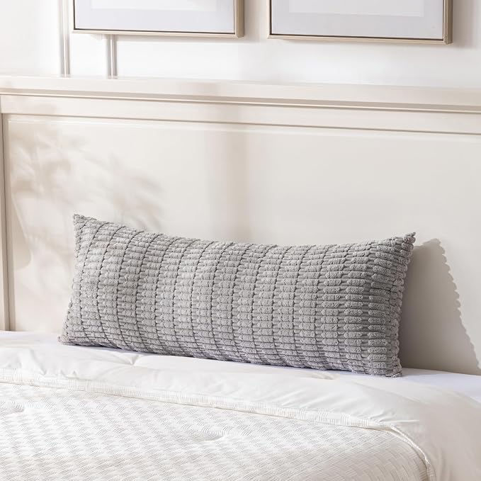 Fancy Homi Decorative Throw Pillow Covers for Bed Couch Bedroom Bench, Soft Corduroy Solid Pillow Case, Rustic Farmhouse Boho Room Decor,36" x 14" (Pack of 1),Gray
