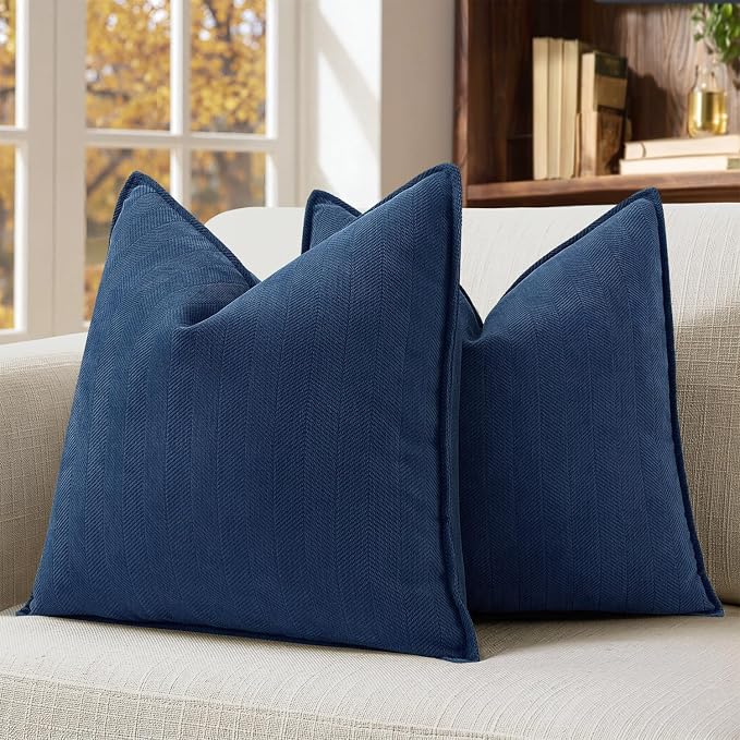 MIULEE Pack of 2 Navy Blue Euro Shams Chenille Pillow Covers 24x24 Inch | Decorative Soft Couch Throw Pillows,Farmhouse Cushion Covers,Elegant Design for Sofa,Bed,Living Room,Summer Decor