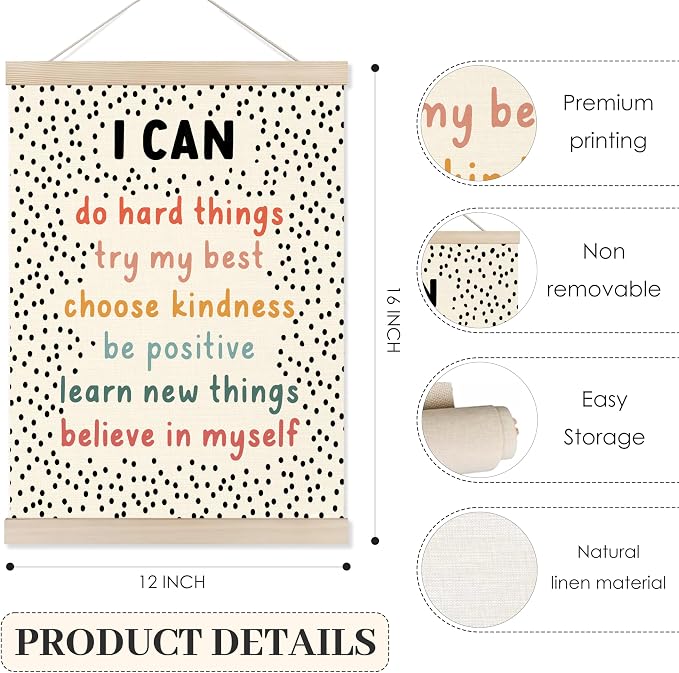 Koesus Inspirational Classroom Wall Art Poster Hanger Frame 12x16 Inch Set of 3, Motivational Canvas Pictures Prints Framed Wall Decor for Classroom Kids Room Playroom, Positive Affirmations for Kids