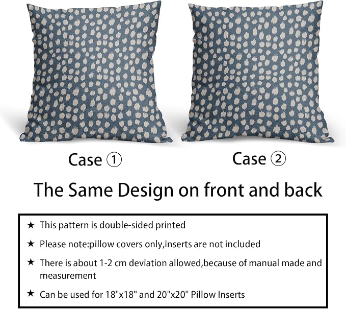 Sweetshow Dusty Blue Cream Dots Pillow Covers 18x18 Set of 2 Boho Design Polka Dot Throw Pillows Modern Trendy Print Outdoor Decorative Pillowcase Square Linen Cushion Cases Decor for Sofa Couch Bed