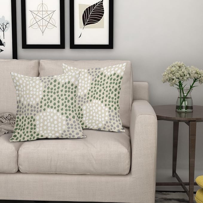 Sage Green White Pillow Covers 20x20 Set of 2 Boho Gray Polka Dot Throw Pillows Modern Trendy Print Decorative Outdoor Farmhouse Pillowcase Cushion Cover Linen Pillow Case Decor for Sofa Couch Bed