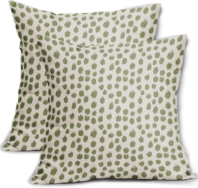 Sage Green Cream Polka Dot Pillow Covers 22x22 Set of 2 Outdoor Modern Art Throw Pillows Boho Design Brush Strokes Decorative Pillowcase Square Cushion Cover Linen Pillow Case for Home Sofa Couch Bed